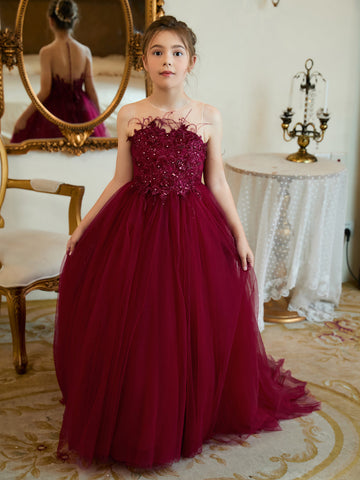 Ball-Gown/Princess Tulle Sweep Train Flower Girl Dress