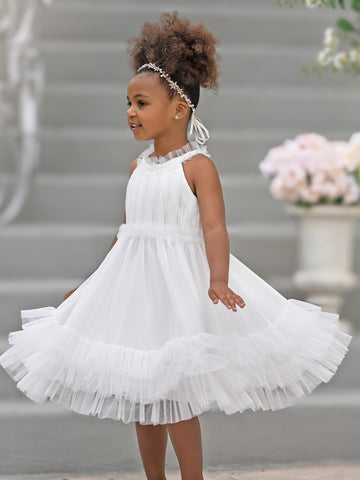 Chiffon Tulle Knee-length Ivory Flower Girl Dress