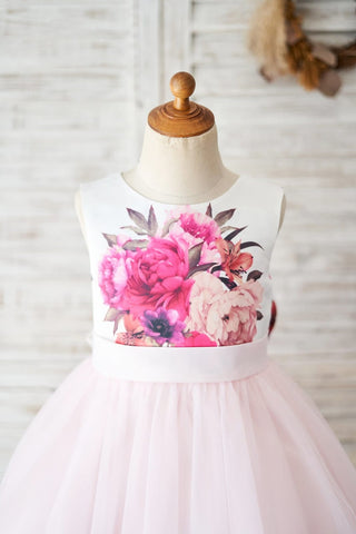 A-line Satin Tulle Knee-length Flower Girl Dress