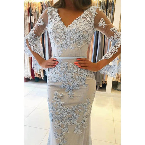 Vestido de noche formal largo estilo sirena/trompeta con mangas murciélago y apliques de tul 