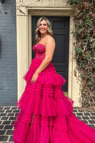 A-Line Sweetheart Tiered Long Tulle Prom Dress
