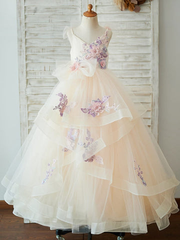 Ball-Gown/Princess Satin Tulle Floor-length Dress