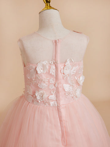 Ball-Gown/Princess Tulle Asymmetrical Pink Flower Girl Dress