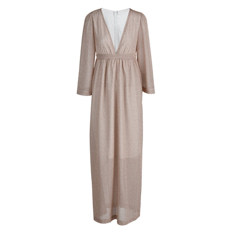 Vestidos de noche elegantes de estilo patchwork liso con escote en V y pliegues (4 colores) 