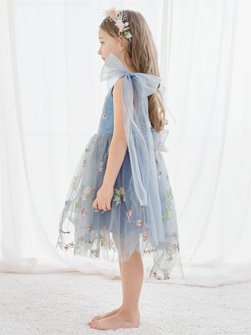 A-Line Sleeveless Floral Embroidered Tulle Toddler Flower Girl Dress