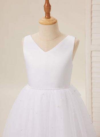 Elegant Princess Ball Gown Satin & Tulle Flower Girl Dress