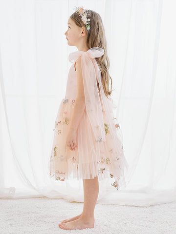 A-Line Sleeveless Floral Embroidered Tulle Toddler Flower Girl Dress
