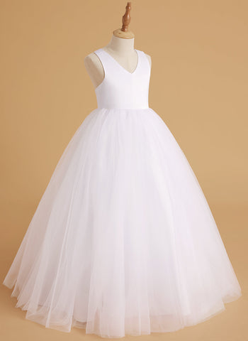 Timeless A-Line Sleeveless Satin and Tulle Flower Girl Dress