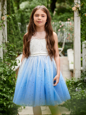 Ball-Gown/Princess Tulle Knee-length Blue Flower Girl Dress