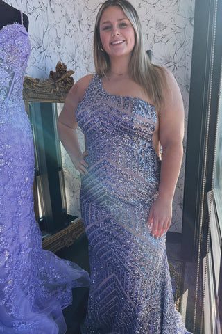 Robe de bal longue sirène à paillettes asymétrique