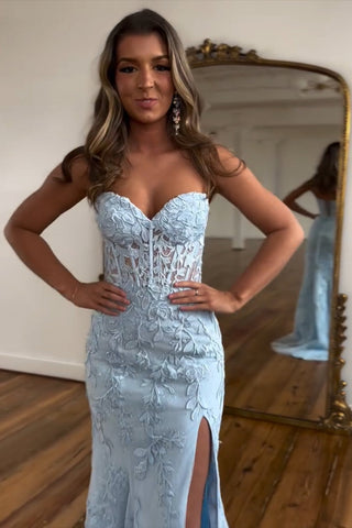 Corset Sweetheart Long Lace Prom Dress with Slit