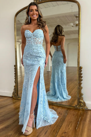 Corset Sweetheart Long Lace Prom Dress with Slit