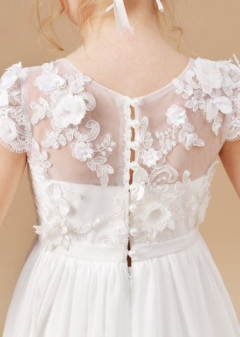 Chiffon Tulle Floor-length Ivory First Communion Dress