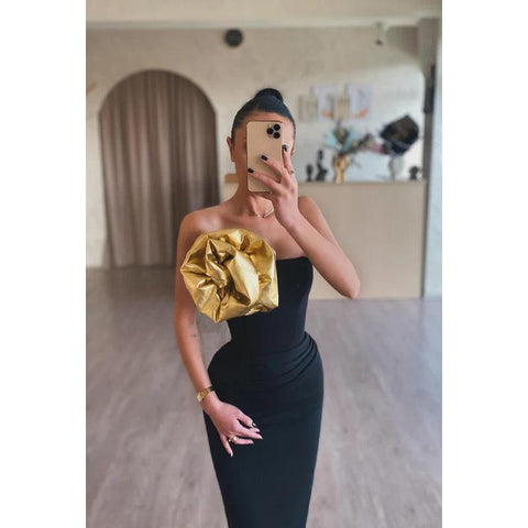 Sheath/Column Off-Shoulder Long Sleeves Evening Party Prom Dress With Flower