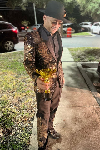 Black and Gold 2 Piece Jacquard Sequins Men's Prom Suits