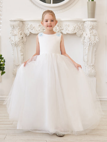 Ball-Gown/Princess 3d Flower Tulle Floor-length Ivory Flower Girl Dress