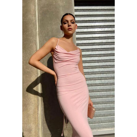 Vestido de fiesta sin mangas con cordones y tirantes de trompeta/sirena de satén