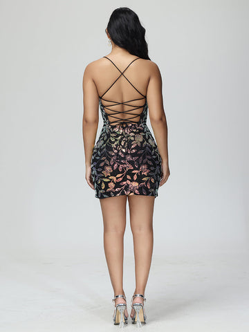 Vestido corto de encaje sin mangas con tirantes finos, elegante para fiestas de bienvenida