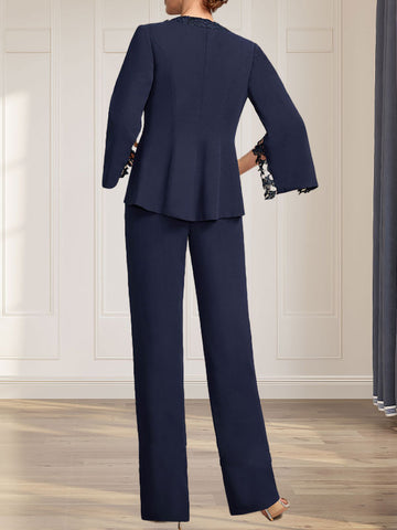 Separates Jumpsuit/Pantsuit V-Neck Floor-Length Chiffon Mother of the Bride Dress