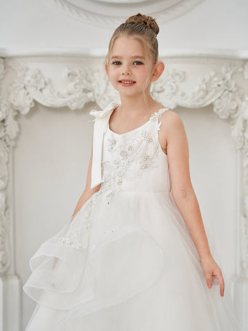 Ball-Gown/Princess Tulle Floor-length First Communion  Flower Girl Dress
