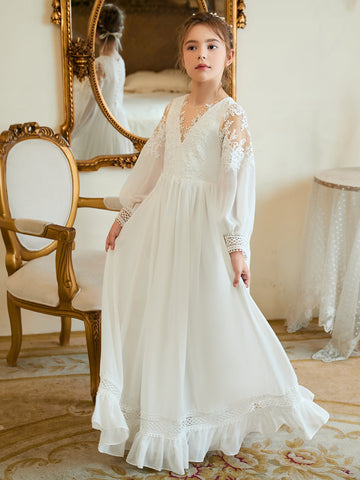 A-line Chiffon Floor-length Ivory First Communion Dress