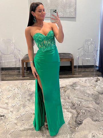 Sheath Strapless Sweetheart Long Prom Dress with Slit