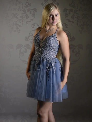 A Line Applique BlushTulle Short Homecoming Dress