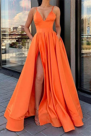 A Line Spaghetti Straps Black Long Prom Dress with Silt