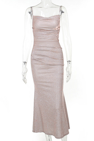 Robes de soirée sexy à paillettes dos nu, couleur unie 