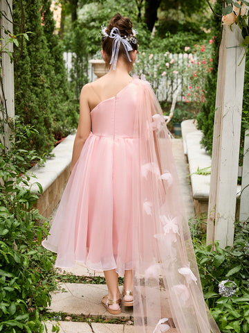 A-line Organza Tea-length Pink Dress (010220821)