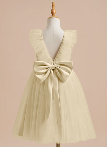 A-line Satin Tulle Knee-length Flower Girl Dress