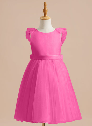 A-line Satin Tulle Knee-length Flower Girl Dress