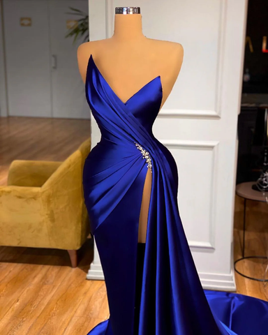 Elegantes y modestos vestidos de noche azul real Y4193