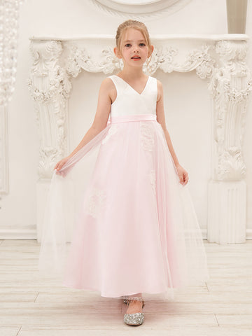 A-line Satin Tulle Ankle-length Pink Dress (2003227111)