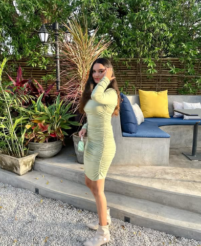 Robe courte vert sauge, ravissante, à manches longues, robe de soirée sexy Y1913