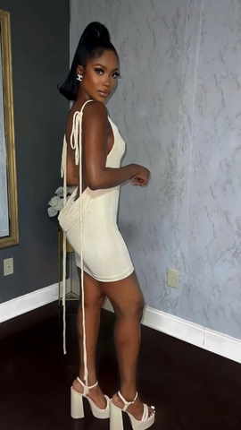 Vestido corto de fiesta con tirantes finos y espalda descubierta para mujer Y1948