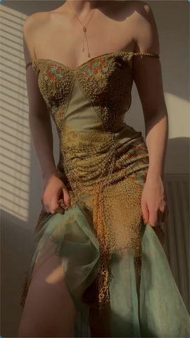 Robe de bal longue sirène unique en mousseline et tulle à épaules dénudées Y8301