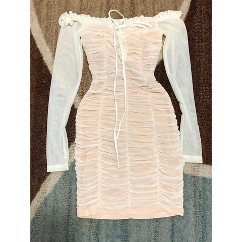 Vestido corto de malla con hombros descubiertos, sexy, para fiesta de bienvenida Y2961