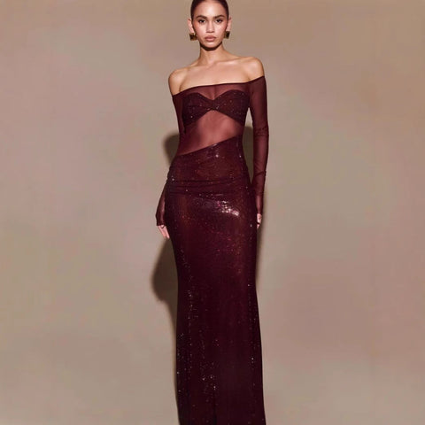 Elegante vestido de graduación ajustado con un solo hombro y pedrería 