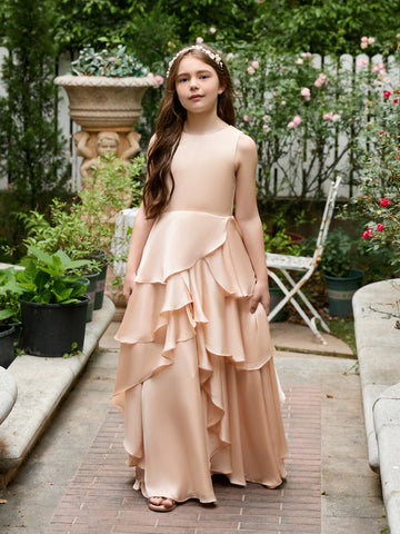 A-line Chiffon Floor-length Light Peach Flower Girl Dress