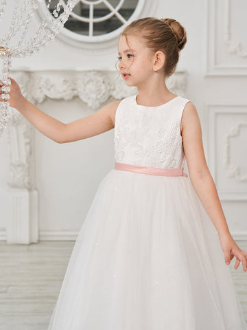 Ball-Gown/Princess Tulle Floor-length Ivory Flower Girl Dress