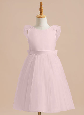 A-line Satin Tulle Knee-length Flower Girl Dress