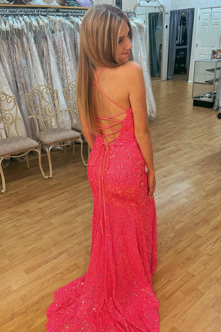 Lace-Up Back Sequins Prom Dress