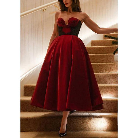 Elegante vestido de fiesta de graduación de noche con escote en A y bolsillos 