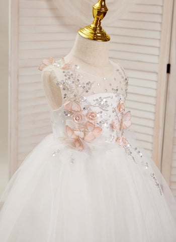 A-line Tulle Knee-length White Dress (2003227138)