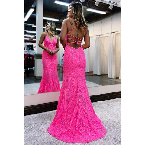 Vestido de fiesta de sirena con apliques de lentejuelas y escote en V sexy y purpurina