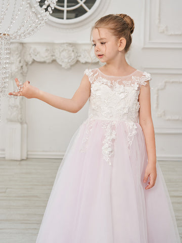 A-line Lace Tulle Floor-length Flower Girl Dress