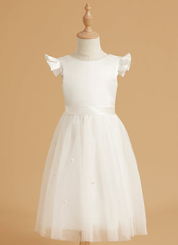 A-line Satin Tulle Knee-length Dusty Rose Dress (2003227179)