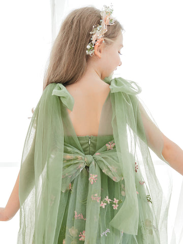 A-Line Sleeveless Floral Embroidered Tulle Toddler Flower Girl Dress