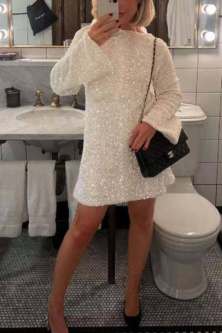 Vestido corto suelto con lentejuelas y lazo en la espalda para bailar toda la noche 